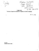 COMM 0005 - Technical English for English as an Additional Language Students