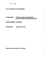 COMM 0005 - Technical English for English as an Additional Language Students