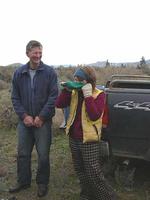 Sheep blind fold being demonstated on FWR student Crystal Leonard