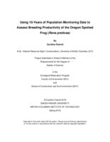 Using 10-years of population monitoring data to assess breeding productivity of the Oregon Spotted Frog (Rana pretiosa)