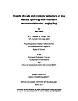 Impacts of roads and cranberry agriculture on bog wetland hydrology with restoration recommendations for Langley Bog