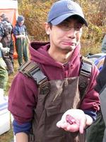 FWR student Carlo Acuna and chum salmon heart