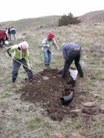 FWR students digging pit and trench for burrowing owls
