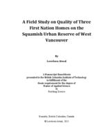 A field study on quality of three First Nation homes on the Squamish Urban Reserve of West Vancouver