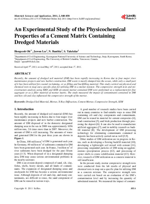 An Experimental Study Of The Physicochemical Properties Of A Cement Matrix Containing Dredged Materials The it Circuit